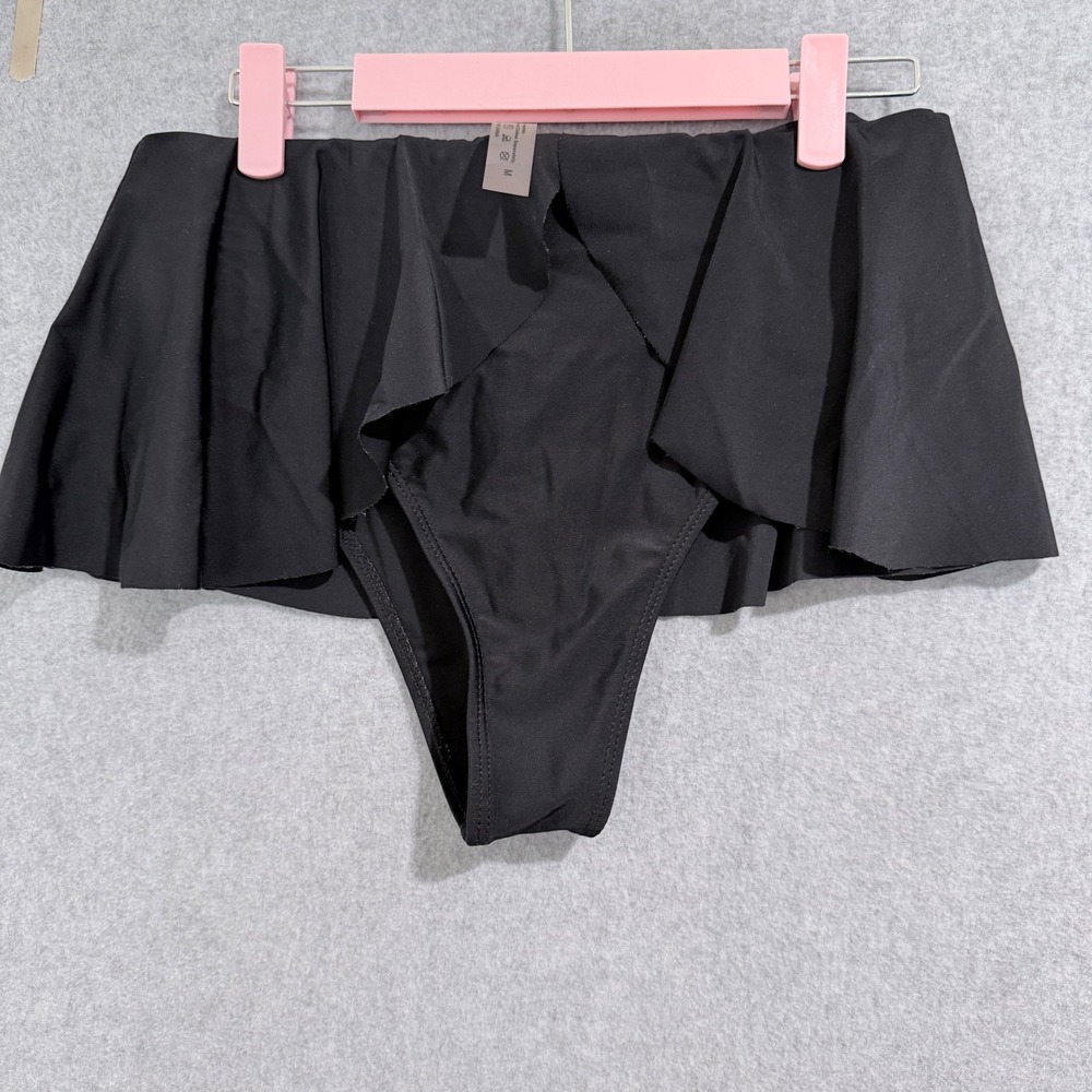 Black Ruffled Skirted Swim Bottom Bikini Size Medium Solid Summer